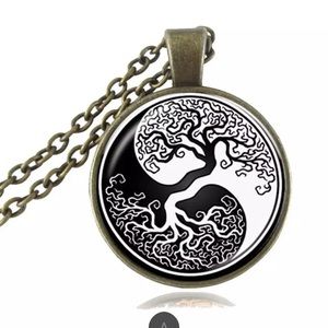 Yin Yang Black and White Tree of Life Necklace